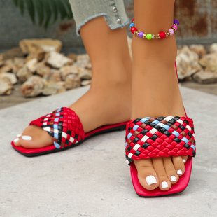 Damen Flache Riemchensandalen mit geflochtenem Design und modischem Farbakzent R&B
