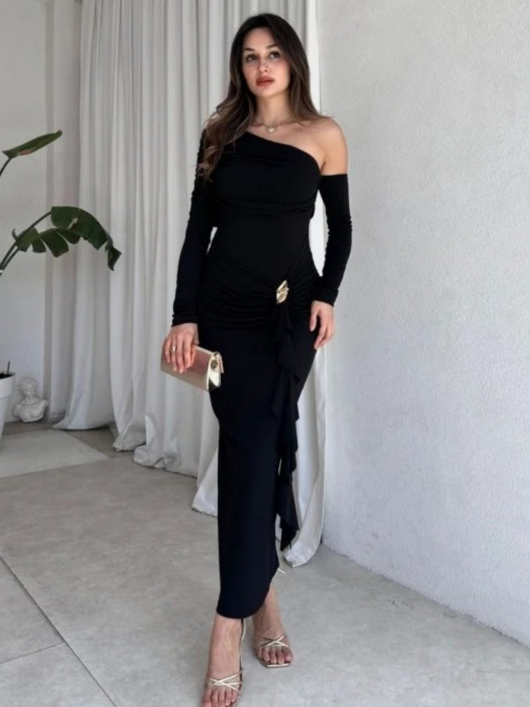 Damen elegantes Wickelkleid mit asymmetrischem Design und raffinierten Drapierungen R&B