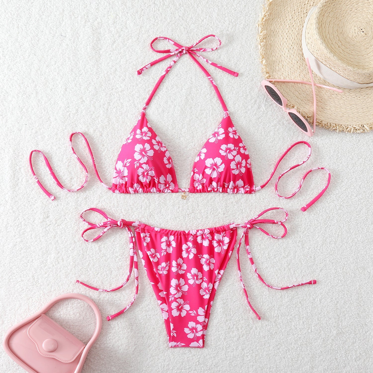 Damen Triangel-Bikini mit verstellbaren BindR&Bändern und floralen Mustern R&B