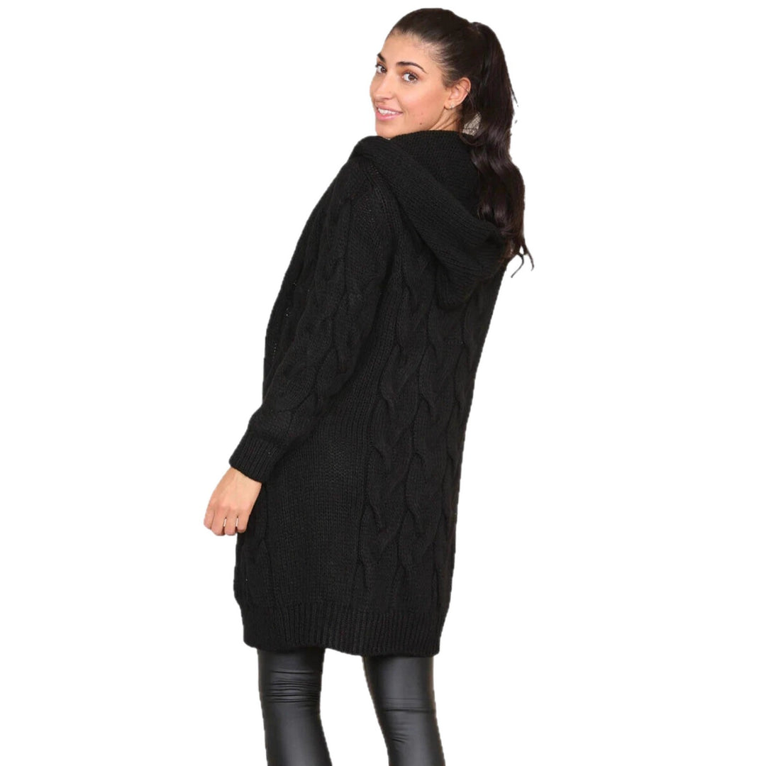Damen Großer Strickmantel mit Kapuze und Zopfmuster R&B