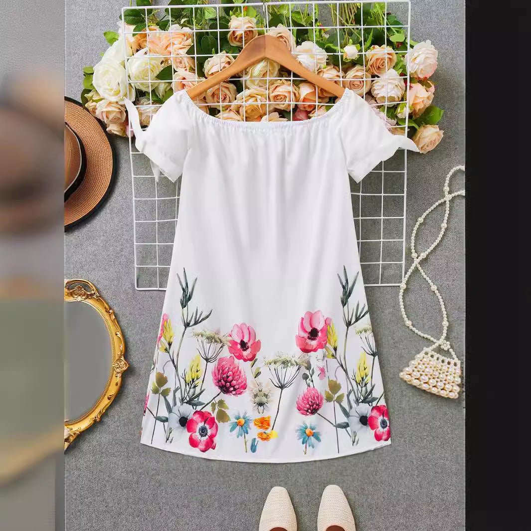 Damen Off-Shoulder Blumenkleid mit Rüschendetails und A-Linien-Schnitt R&B