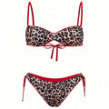 Damen Triangel-Bikini mit tierischem Druck und verstellbaren Bindändern