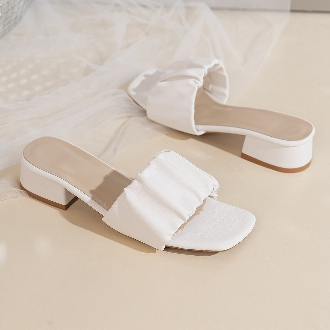 Damen Slip-On Sandalen mit modischem Falten-Design und bequemer Blockabsatz R&B
