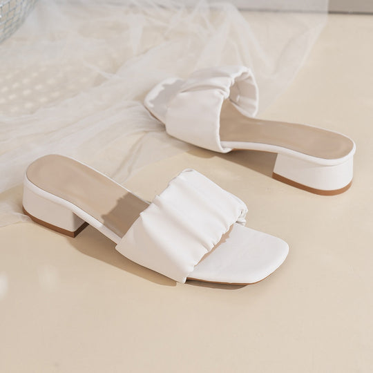 Damen Slip-On Sandalen mit modischem Falten-Design und bequemer Blockabsatz R&B