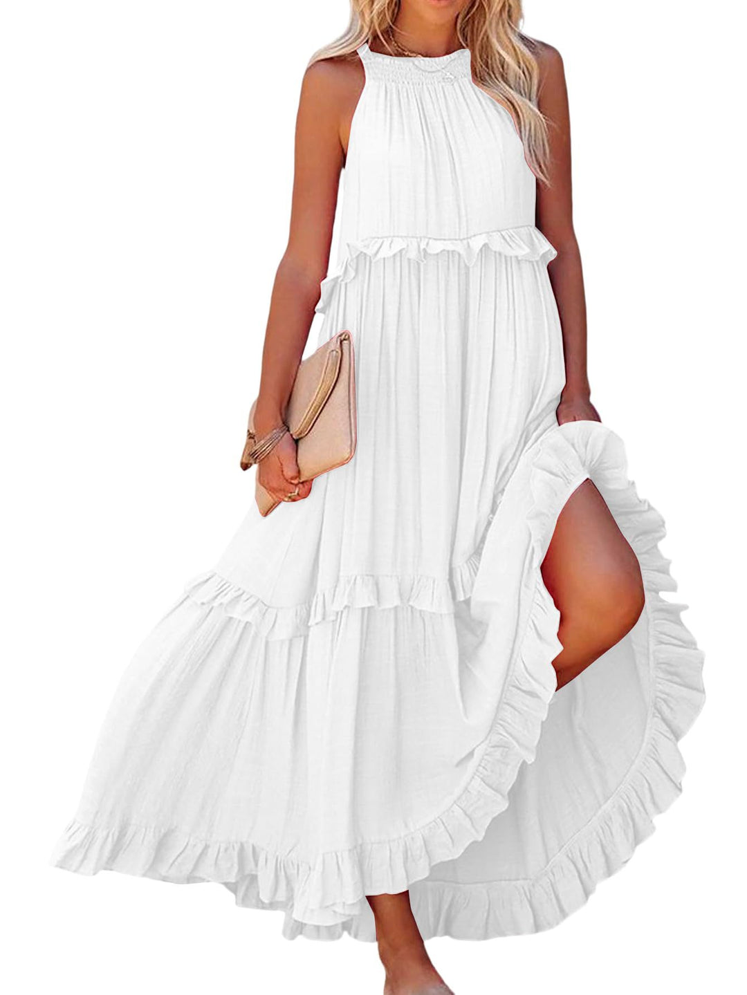 Damen Maxikleid mit einem eleganten Volant-Design und lockerem Schnitt R&B