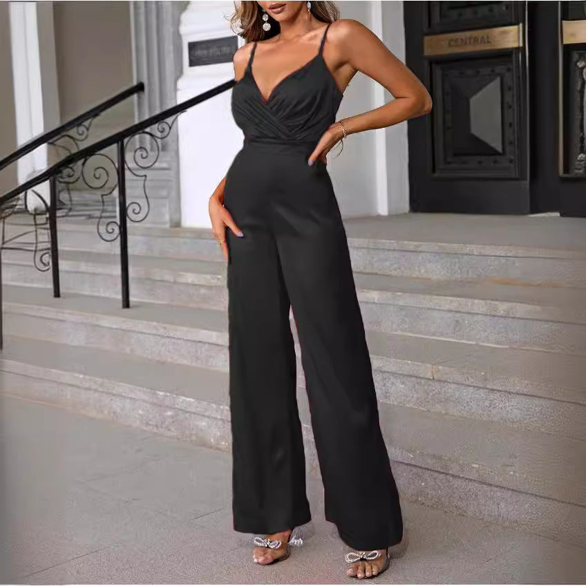 Damen eleganter Jumpsuit mit schmalen Trägern und einem fließenden Schnitt R&B