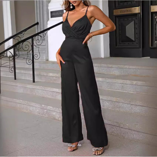 Damen eleganter Jumpsuit mit schmalen Trägern und einem fließenden Schnitt R&B
