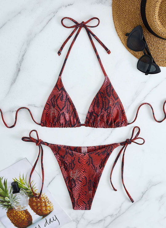 Damen Triangel-Bikini mit Schlangenprint und verstellbaren Trägern R&B