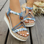 Damen Wedge-Sandalen mit buntem geflochtenem Riemendesign und gepolsterter Sohle