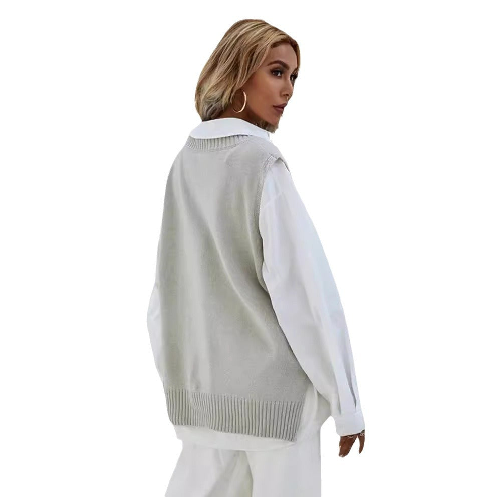 Damen Strickweste mit V-Ausschnitt und feiner Rippenstruktur R&B
