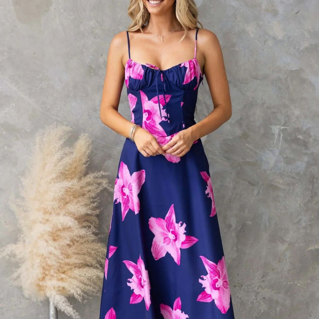 Damen Maxikleid mit floralem Muster und raffiniertem Rüschendetail R&B
