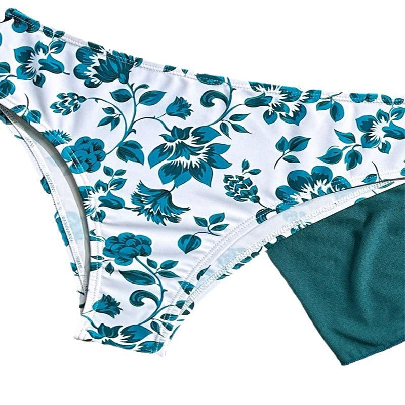 Damen Triangel-Bikini-Set mit floralem Muster und passendem Wickelrock R&B