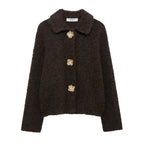 Damen Teddyjacke mit eleganten Blumenknopfdetails R&B