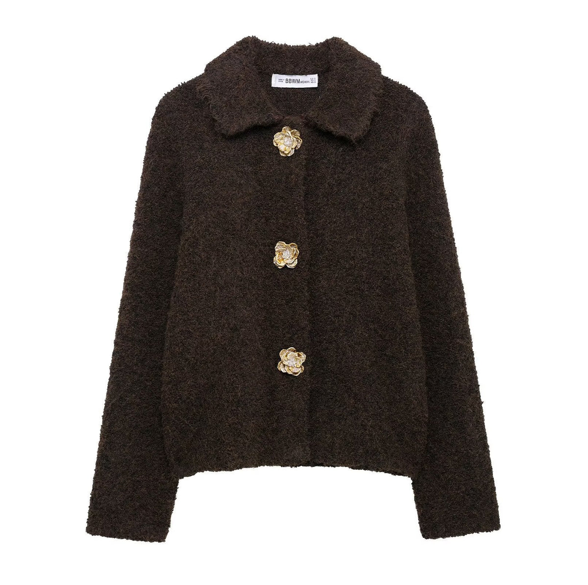 Damen Teddyjacke mit eleganten Blumenknopfdetails R&B
