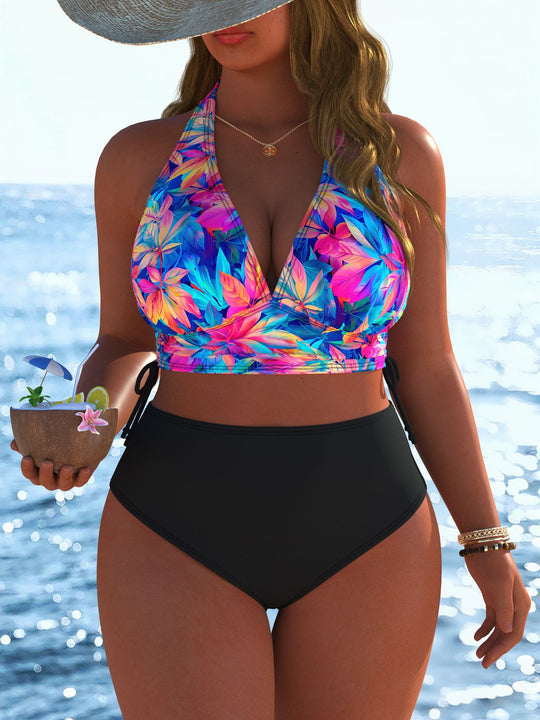 Damen Bikini-Set mit modernem Wickeloberteil und hoch tailliertem Höschen R&B