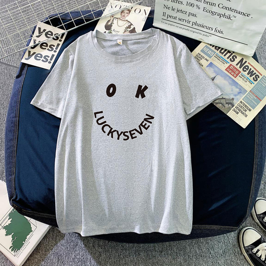 Damen modisches T-Shirt mit lässigem Smiley-Print und hochwertiger Baumwollqualität R&B