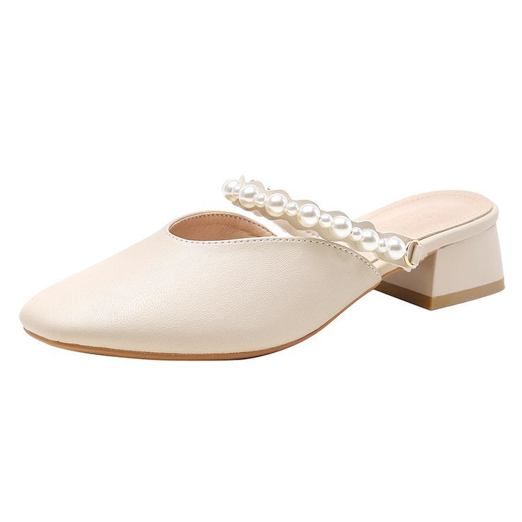 Damen elegante Mules mit dekorativen Perlenakzenten R&B