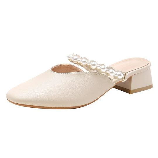Damen elegante Mules mit dekorativen Perlenakzenten R&B