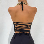 Damen Crop-Top mit tiefem V-Ausschnitt und schmalen Trägern R&B