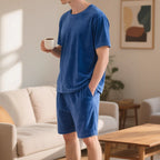Herren nan Samtvelours Lounge-Set mit Rundhals-Kurzarmshirt und Kordelshorts R&B