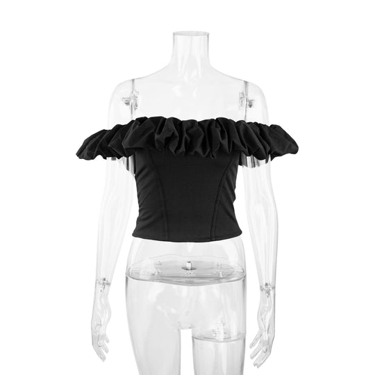 Damen Off-Shoulder Rüschenshirt mit tailliertem Schnitt R&B