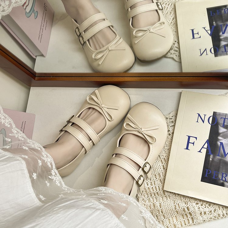 Damen modische Ballerinas mit doppeltem Riemen und dekorativem Schleifendetail R&B