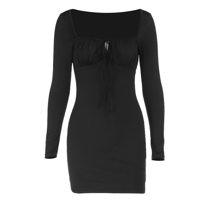 Damen figurbetontes Minikleid mit raffiniertem Ausschnitt und langen Ärmeln R&B