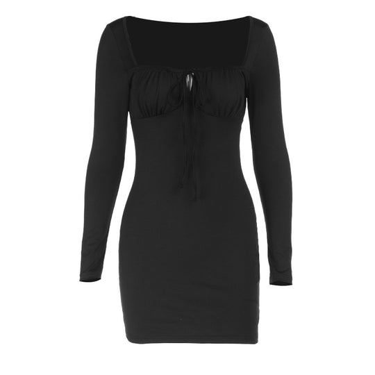 Damen figurbetontes Minikleid mit raffiniertem Ausschnitt und langen Ärmeln R&B