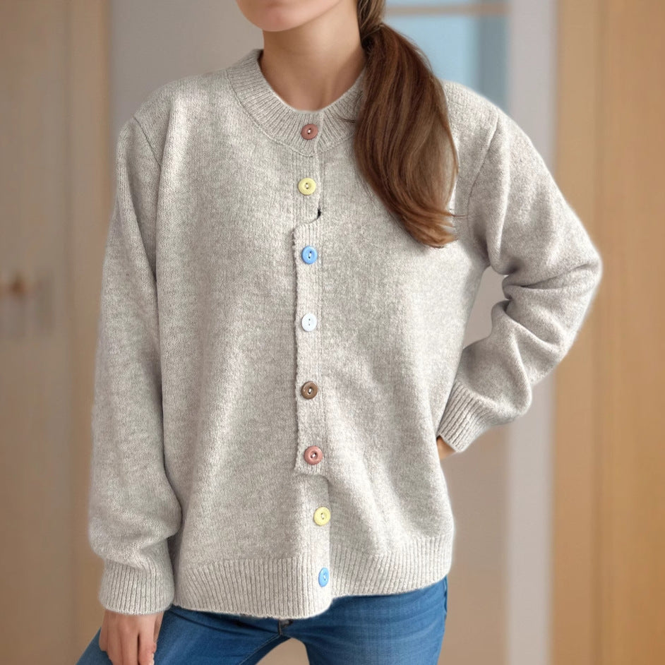 Damen kuschelige Strickjacke mit bunten Knopfdetails R&B