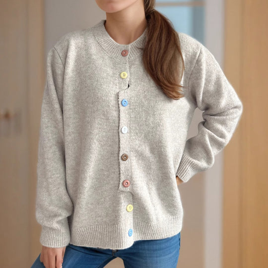 Damen kuschelige Strickjacke mit bunten Knopfdetails R&B