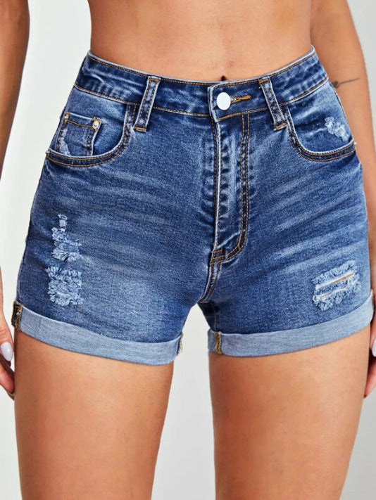 Damen Hoch geschnittene Denim-Shorts mit stylischen Distressed-Details R&B
