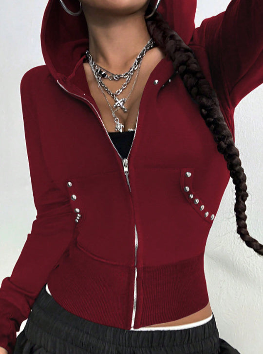 Damen modische Zip-Hoodie mit Silberschmuck-Details R&B