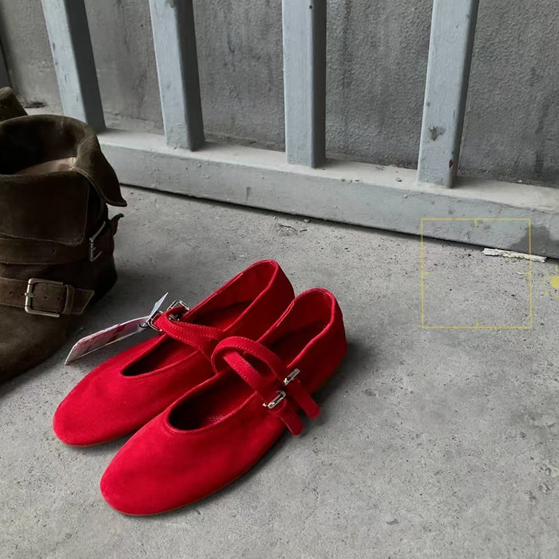 Damen Ballerinas aus hochwertigem Wildleder mit verstellbaren Riemen R&B
