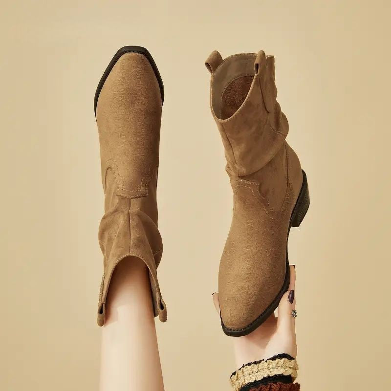 Damen modische Stiefeletten mit eleganter Faltenoptik und rustikalem Design R&B