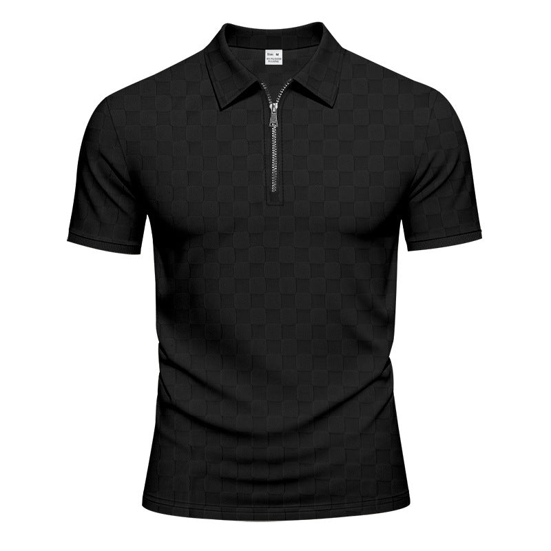 Herren nan kurzes Halbzip-Poloshirt aus strukturierter Waffelpiqué mit Hemdkragen und figurbetonter Passform R&B