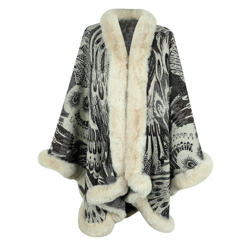 Damen luxuriöser Poncho mit dekorativem Fleece-Wärmeschutz R&B