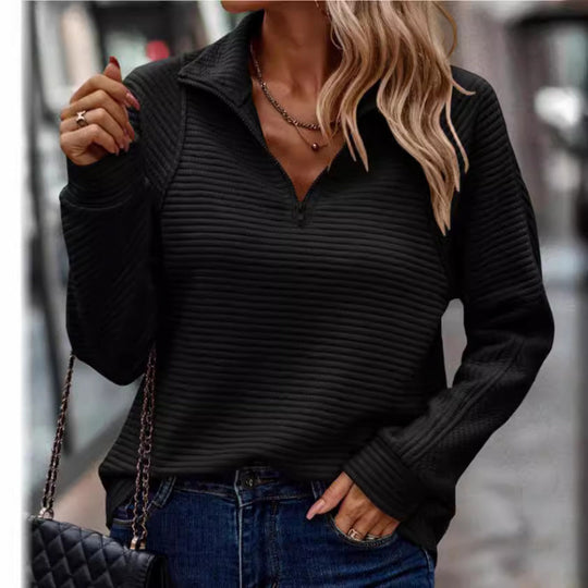Damen kuscheliger Stepp-Pullover mit hohem Kragen und halbem Reißverschluss R&B