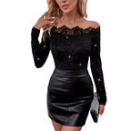 Damen Elegante Bluse mit Spitzen-Ausschnitt und Glitzersteinen R&B