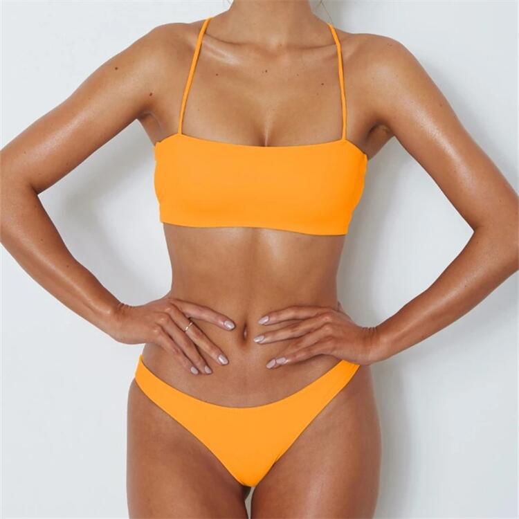 Damen Bikini mit modischem Bandeau-Oberteil und verstellbaren Trägern R&B