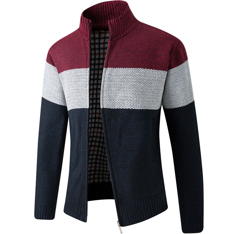 Herren Modische Strickjacke mit hohem Kragen und gestreiftem Design R&B