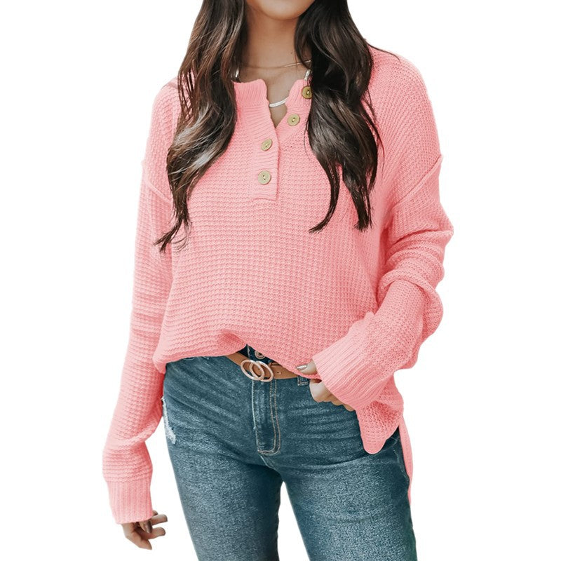 Damen lässiger Oversized Pullover mit Knopfleiste und strukturiertem Material R&B