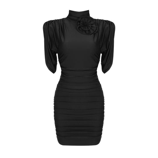 Damen figurbetontes Kleid mit hochgeschlossenem Kragen und Rüschen-Details R&B