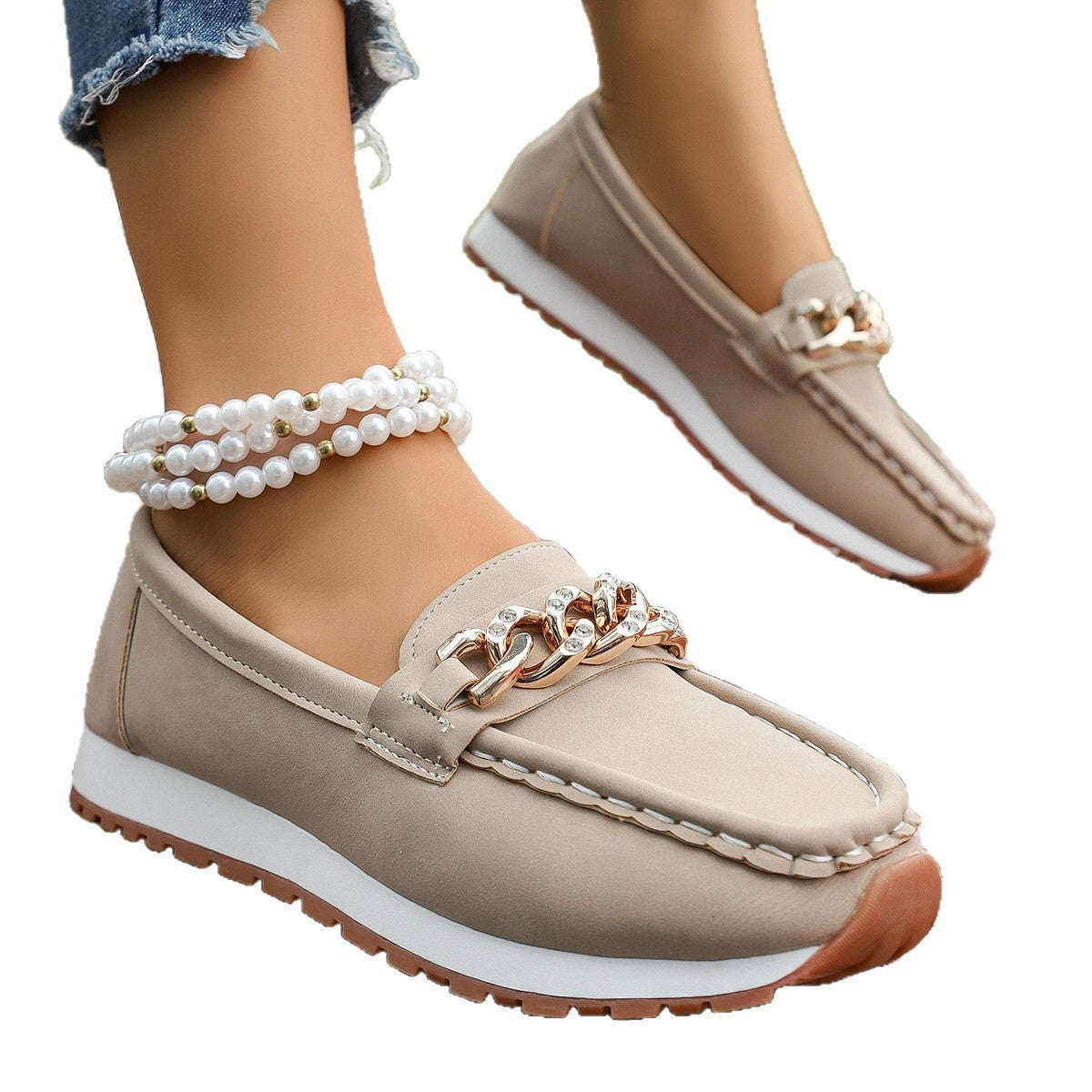 Damen Mokassins mit modischem Ketten-Design und rutschfester Sohle R&B