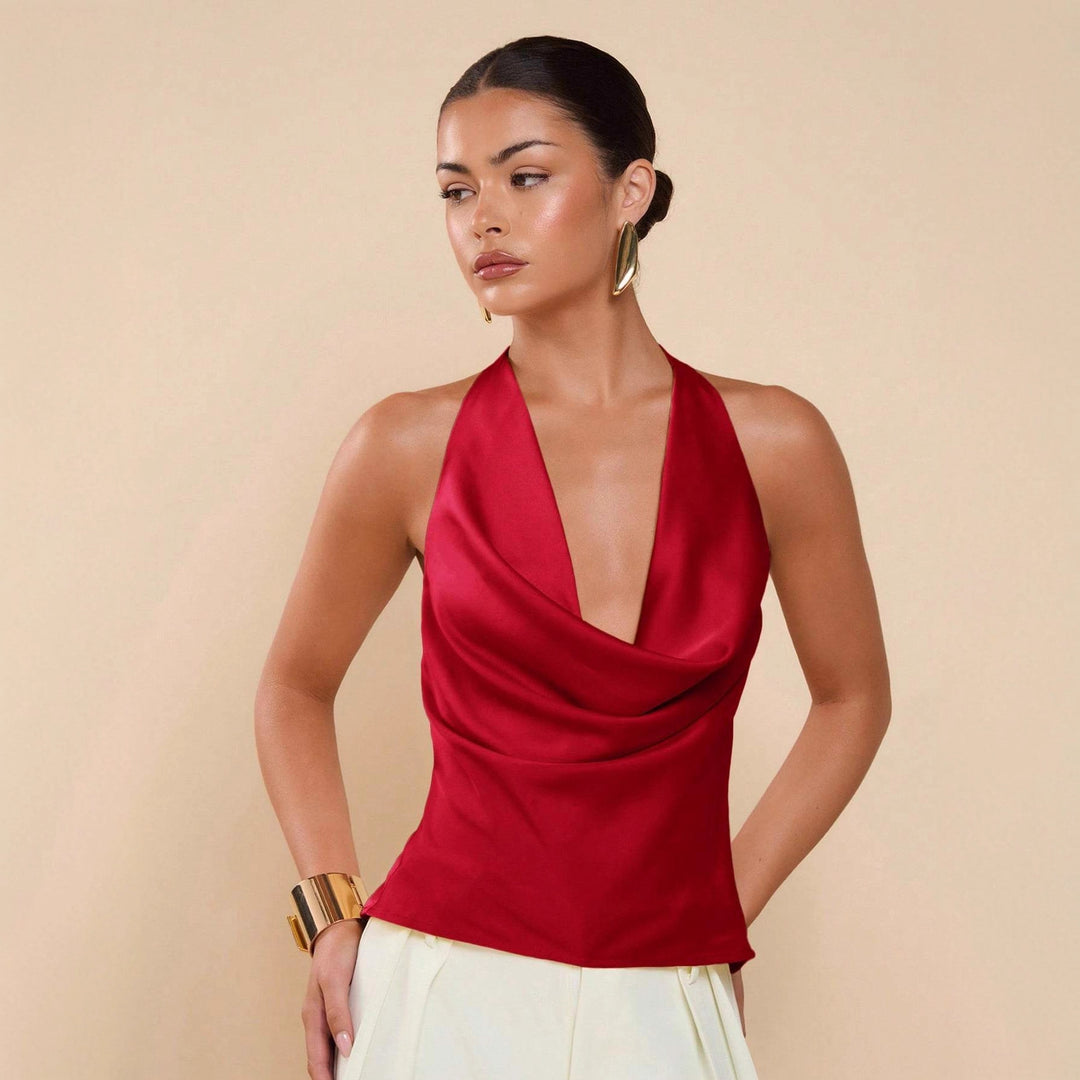 Damen Elegantes Wickeloberteil mit tiefem V-Ausschnitt und fließendem Stoff R&B