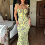 Damen Bodenlanges Kleid mit floralem Muster und verstellbaren Trägern R&B