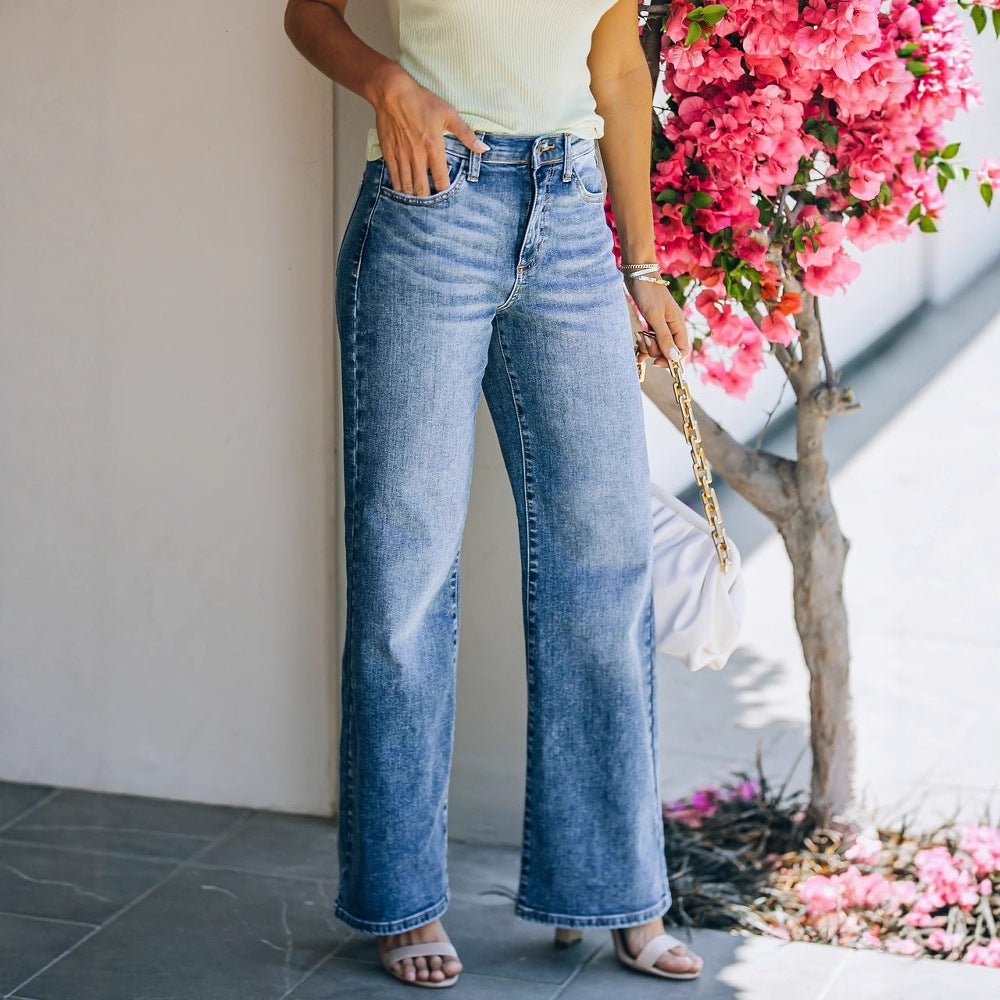 Damen Hight-Waist Jeans im lässigen Wide-Leg Schnitt R&B