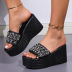 Damen Wedge-Pantoletten mit funkelndem Strass und rutschfester Sohle R&B