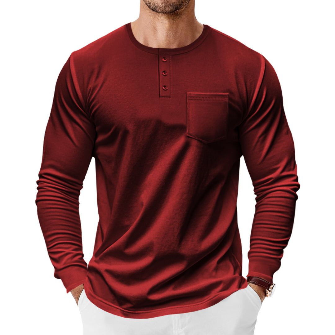 Herren Langarm-Henley-Shirt mit praktischer Brusttasche und modischen Knopfdetails R&B