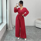 Damen Eleganter Jumpsuit mit taillierbarem Gürtel und plissiertem Schnitt R&B