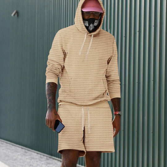 Herren Sportiv gestepptes Hoodie- und Shorts-Set R&B